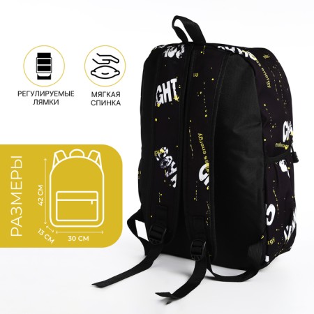 Young backpack from textiles on lightning, 3 pockets, black/yellow color-1