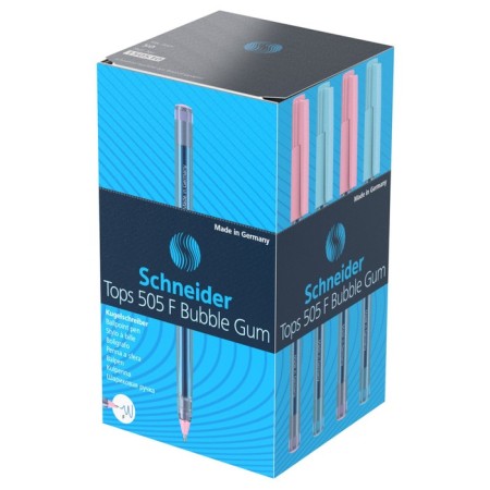 Ballic handle Schneider "Tops 505 F Bubble Gum", node 0.8 mm, blue ink, transparent case-4