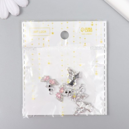 Decor for creativity metal, rhinestones "Two swan" silver, pink 1.5x1.8 cm-3