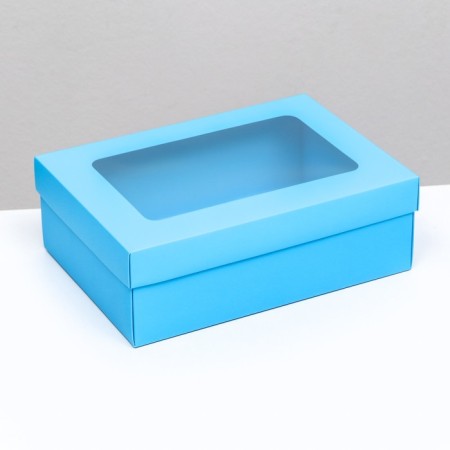 The box is folding, the lid is, with the window, turquoise, 24 x 17 x 8 cm