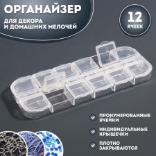 Organizer for decor, 12 cells, 13 × 5.3 × 1.3 cm, the color is transparent