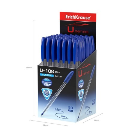 Ballic handle Erichkrause U-108 Classic Stick, a needle node 1.0 mm, blue ink blue, ultra-soft letter-9
