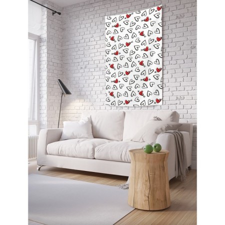 Decorative panel with photo printing "Black and white hearts", vertical, size 150x200 cm