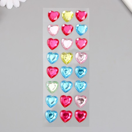 Sticker of rhinestones plastic "Hearts" 24 pcs on a sheet mix 7.2x17.7 cm-3