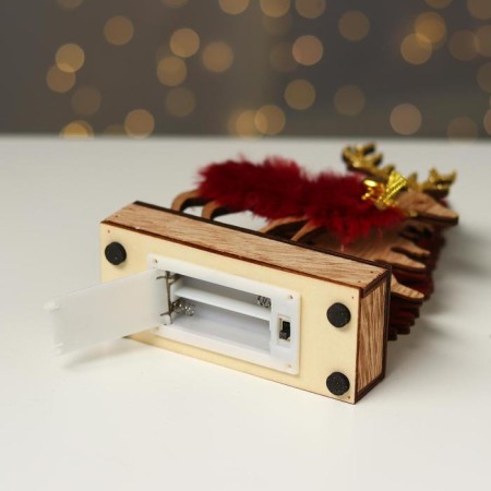 New Year's decor with backlight "Christmas trees and a deer with a bell" 6 × 4 × 23 cm, red-4