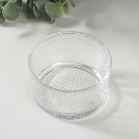 Glass of Glass for 1 candle "crumpled circle" transparent 8.8x8.8x5 cm-2