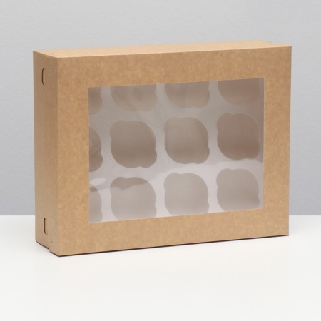 Packaging for 12 cupcakes with a window, craft, 32.5 x 25.5 x 10 cm