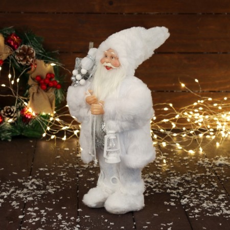 Santa Claus "in a white fur coat, with a flashlight and gifts" 30 cm-7
