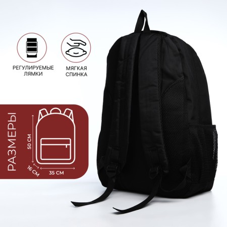 Young backpack from textiles with lightning, 4 pockets, black/red color-1