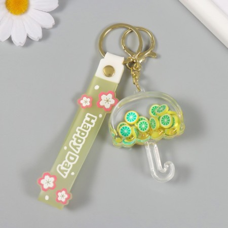 A keychain plastic with a carbine, a strap "Umbrella with lemons" Water with a decor 6x5x2 cm-1
