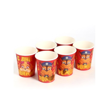 A one -time paper glass with an embossing "Happy Birthday!", 250 ml, a puppy patrol-2