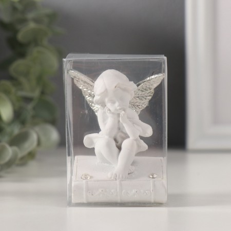 Polystone souvenir "Angel on a book with silver wings" rhinestones 4x4.5x6.5 cm-5