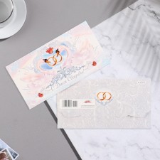 Конверт для денег "С Днем Свадьбы!" кольца, лебеди