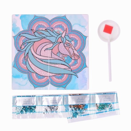 Diamond mosaic with partial filling on a cardboard basis "horse", 20 x 20 cm-3