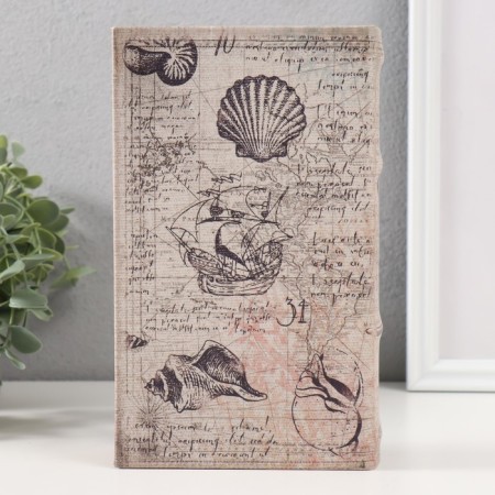 Safe-book wood to the leatherette "ship and sea shells" 21x13x5 cm-5