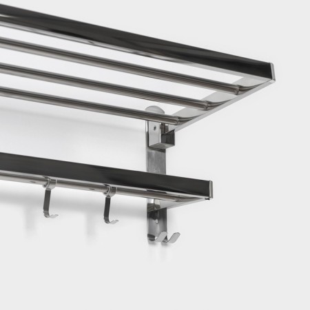 Hinged shelf with a holder of towels, 5 moving hooks, silver color-3