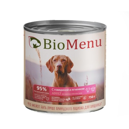 Wet food biomenu stewed beef and lambs for dogs, 750 g