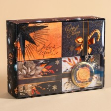 Gift set “Happy New Year”: Black Tea 50 g, peanuts in white chocolate glaze 100 g, pineapple in white chocolate 100 g, Med with apricot 120 g.