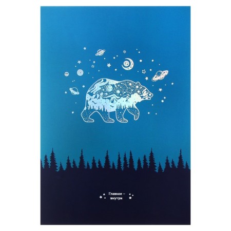 A4 notebook, 96 sheets in a cage on a clip of "A little magic", covered cardboard, lamination softTouch, stamping holographic foil, mix-5
