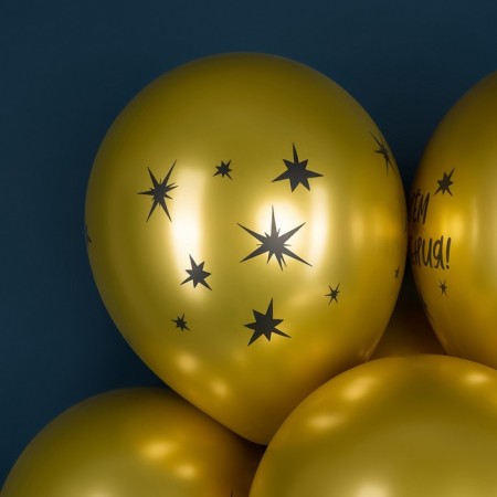 Shar Latex 12 "Happy Birthday! Stars, gold, 4 tbsp., Chrome, set 25 pcs., Mix-3