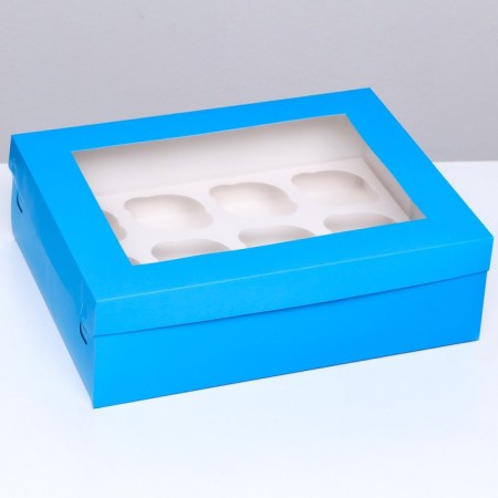 Packaging for 12 cupcakes with a window, blue, 32.5 x 25.5 x 10 cm