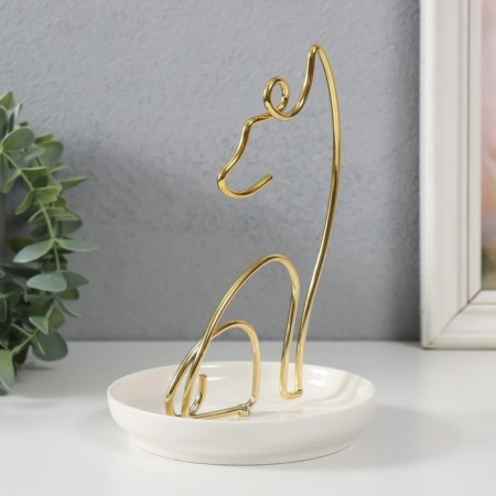 Souvenir ceramics, metal stand "cat" white with gold 12x12x17 cm-2