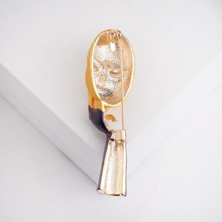 Brooch "Mask" personality, black color in matte gold-1
