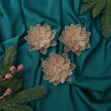Украшение ёлочное "Цветы блеск ажурные" (набор 3 шт) на зажимах, 9 см, золото