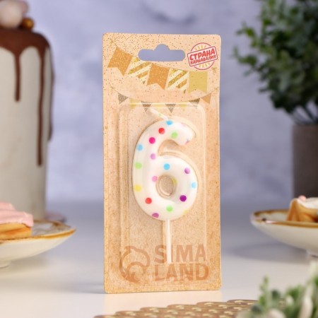 A candle in a cake for a birthday "Color confetti", the number "6", 5.5 cm-1