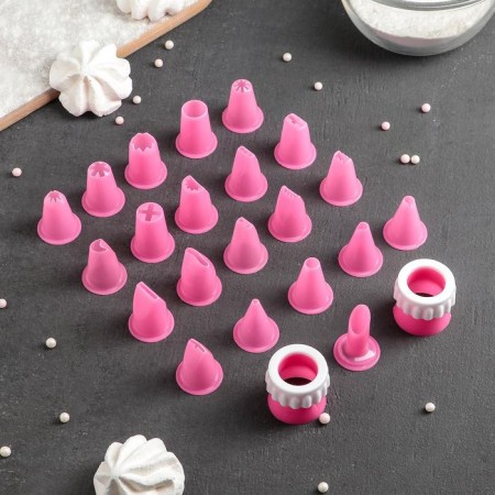 Set of pastry nozzles, D = 2.5 cm, 21 pcs, adapter 3 cm, color mix-4
