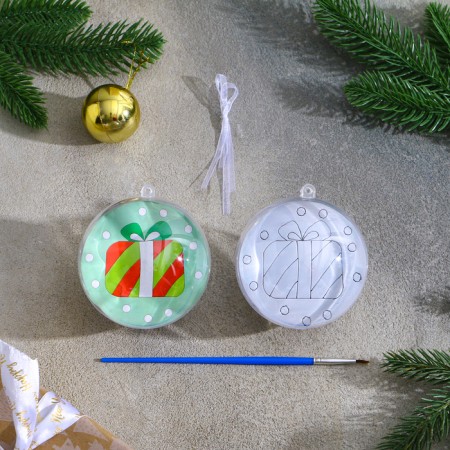 Christmas tree decoration for coloring “Gift” Size: 8 cm; 2 pcs., Brush-1