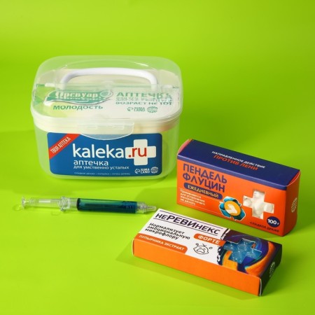 Sweet first aid kit Kaleka.ru: Drage with vitamin C, Pupyr Antistress, Handle Handle
