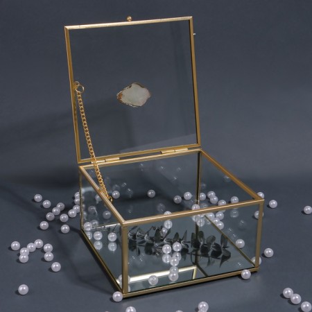 Organizer for storage "Mountains", with a lid, glass, with a mirror -bottom, 1 section, 15 × 15 × 8.5 cm, the color is transparent/copper-4