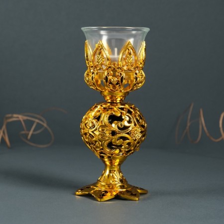Climber Plastic, glass for 1 candle "openwork ball" glass on the leg gold 15x6x6 cm-3