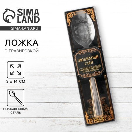 A teaspoon spoon with an engraving “beloved son”, in a gift box, 3 x 14 cm.