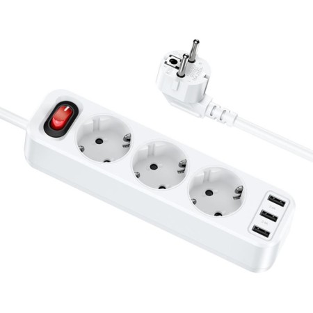 Hoco NS2 network filter, 3 outlets, 4000 W, 3 USB, 2.4 A, 1.8 m, white