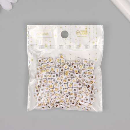 Beads for creativity plastic "English alphabet" white with gold set of 20 g 0.4x0.4 cm-3