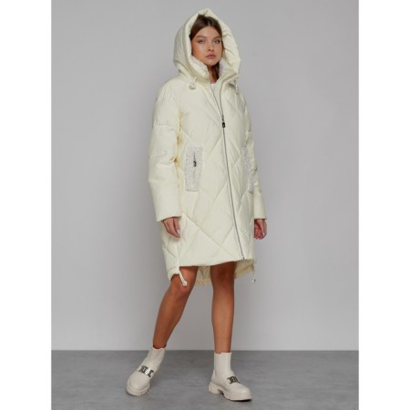 Coat insulated winter female, size 50, color light yellow-5