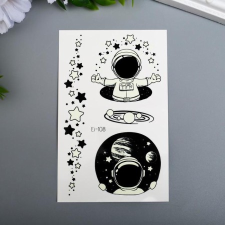 Tattoo on the body color phosphorus "astronaut and stars" 12x7.5 cm-1