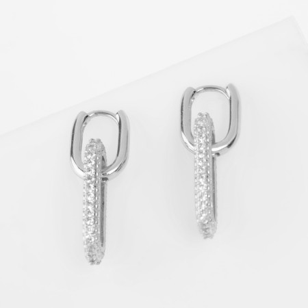 Earrings Metal "Chains" two links, white color in silver-1