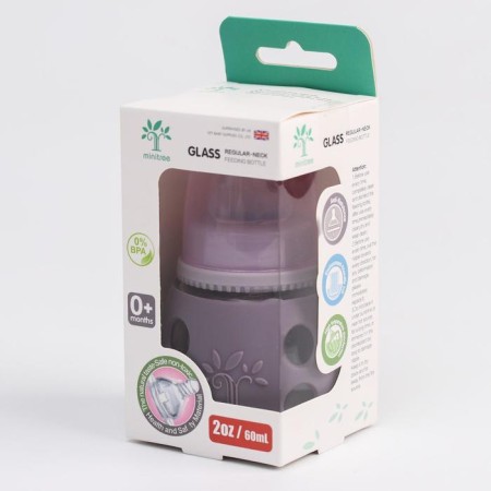 A bottle in a silicone case, glass, classic throat, +0 months, 60ml., Mix color for a girl-8