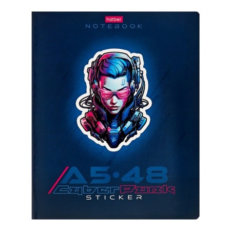 Тетрадь 48л кл Cyberpunk sticker, обл мел карт, выб мат лак, бл 65г/м², МИКС-2