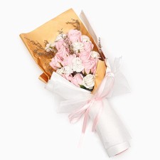 Bouquet of soap pink and white roses in a box of 20 pcs