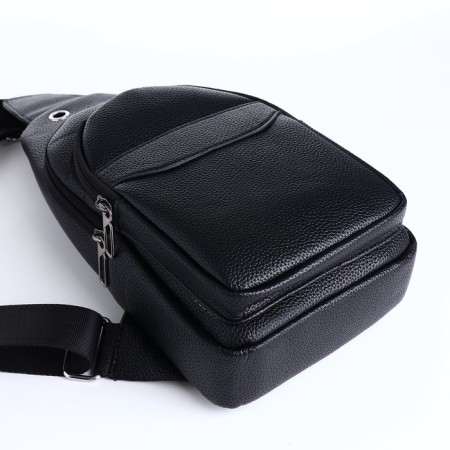 Male sling bag made of artificial leather, black color-6