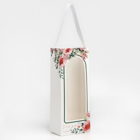 Package-carrier for flowers with a plastic window, “only for you”, white, 30 x 12 x 8 cm-3