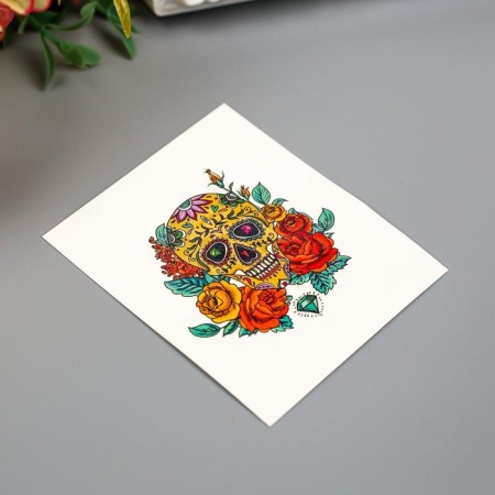 Tattoo on the body "Skull with roses and rubies" mix-1