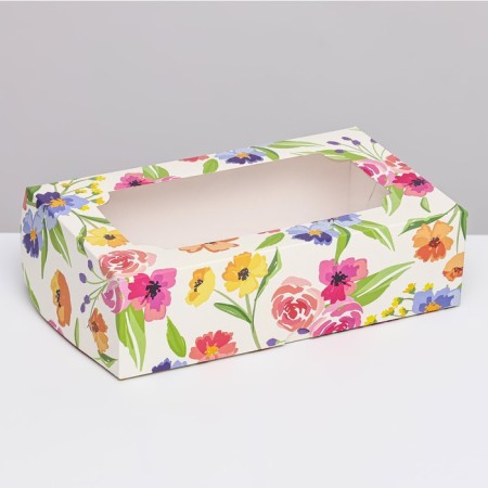 Folding box with a window for marshmallows "Field flowers", 25 x 15 x 7 cm