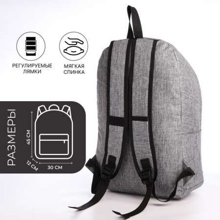 Youth backpack from textiles on a zipper, 3 pockets, headphone opening, color gray color-1