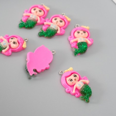 Suspension for creativity plastic "Little Mermaid with pink hair" 3.4x2.1x0.6 cm