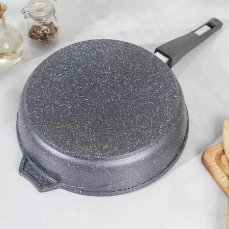 Granite pan, d = 28 cm, removable handle, anti -stick coating, removable handle, glass cover, color gray color-2